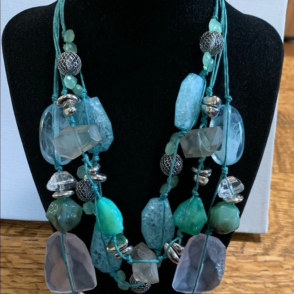 Treska  Chunky Boho Summer Blue Statement Necklace